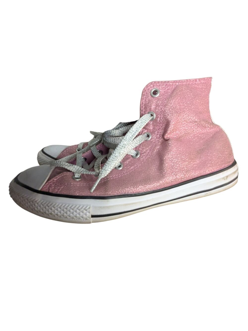 Converse AllStar High Top Lace Tennis Shoes Pink Glitter Sparkle 11" Heel to Toe